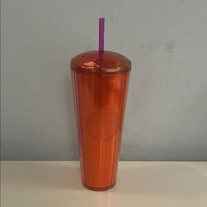 Starbucks 24oz Orange & Pink Tumbler with Straw
